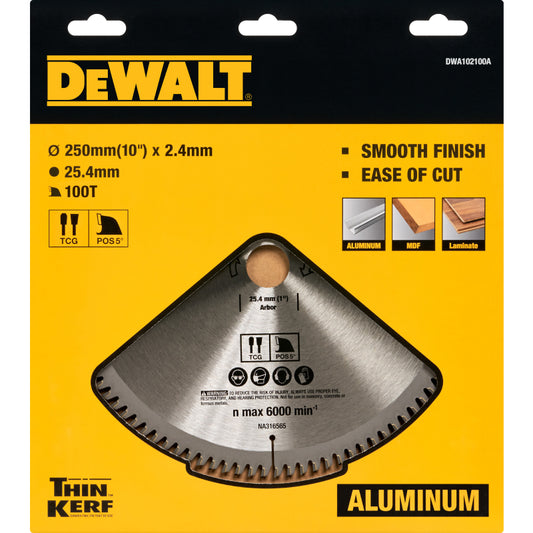 DWA102100A Thin Kerf 씬 커프 원형톱날 알루미늄, 하드우드 250(10)