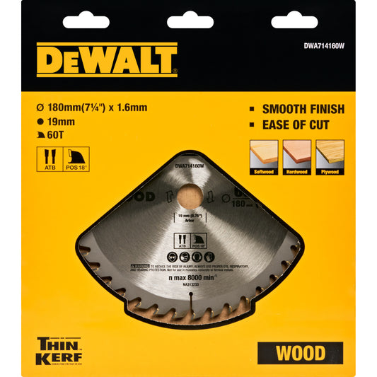 DWA714160W Thin Kerf 씬 커프 원형톱날 목재 180 (7¼) 60T