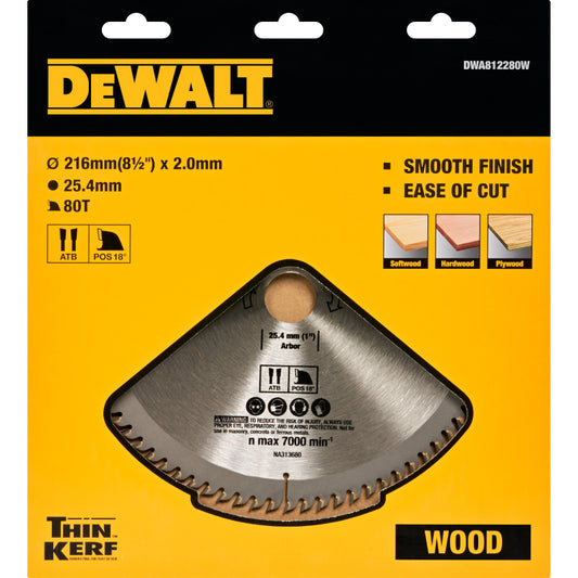 DWA812280W Thin Kerf 씬 커프 원형톱날 목재 216 (8½) 80T