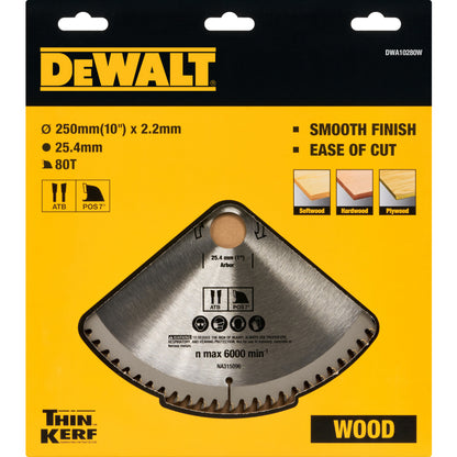 DWA10280W Thin Kerf 씬 커프 원형톱날 목재 250(10) 80T
